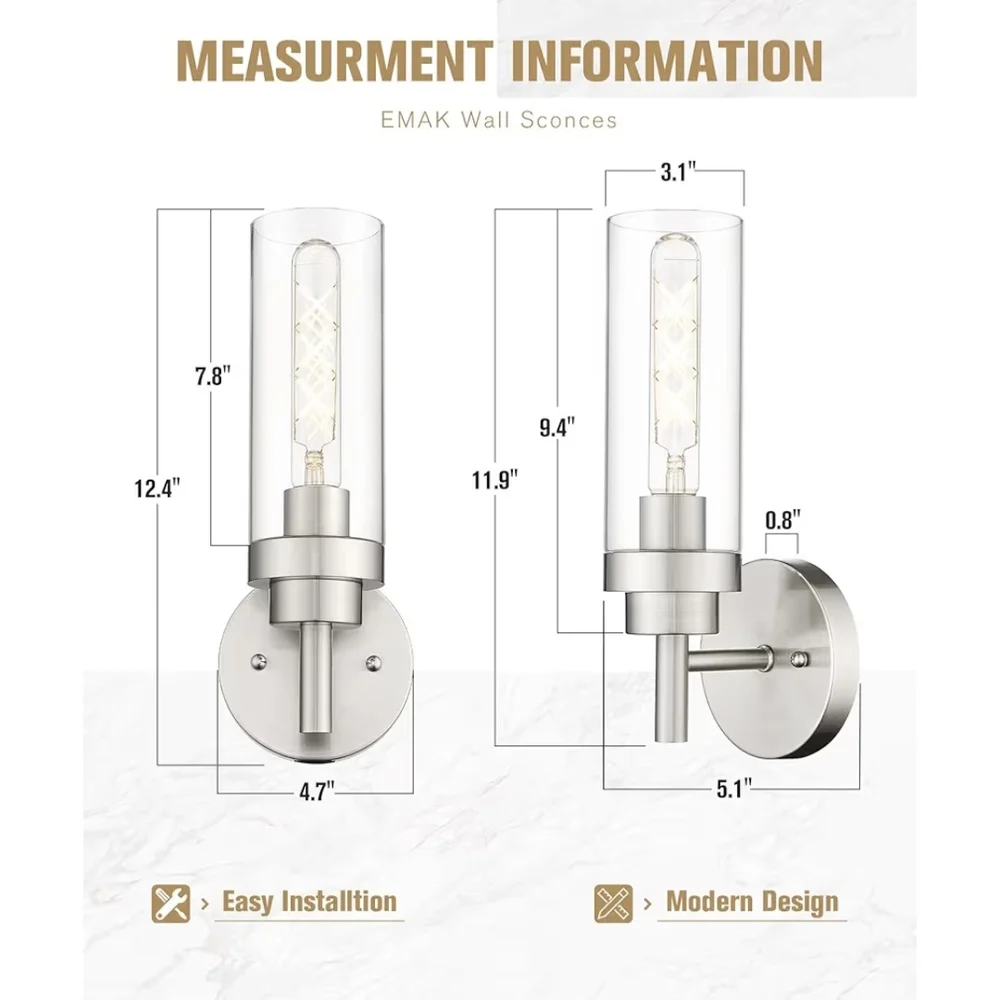 NIB. Elegant Modern Wall Sconce Lights Brushed Nickel Set Of 2 - Picture 5 of 8